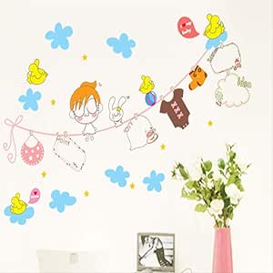 JXSTORE Etiqueta de la Pared,Dibujos Animados Día Soleado Ropa Pajarito