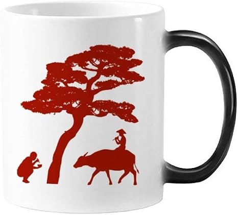 Amazon Co Jp 中国の牛の木の文化のシルエットのイラストの熱感受性パターン変更カラーマグカップギフトミルクコーヒーを扱う350 Mlでモーフィング ホーム キッチン