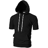 Ohoo Men's Short Sleeve Hoodie Pullover Slim Fit Lightweight Summer Hooded Sweatshirt