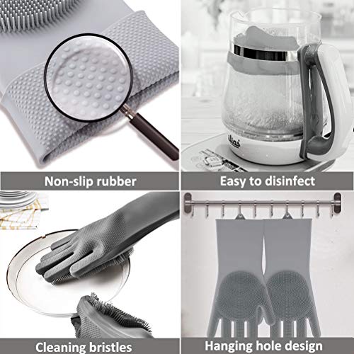 Magic Silicone Dishwashing Gloves Scrubbing Cleaning-Dish Wash Silicone Reusable Sponge Gloves with Scrubber,Great for Washing Dish,Kitchen,Car,Bathroom and More(1 Pair) - Thumbnail 3