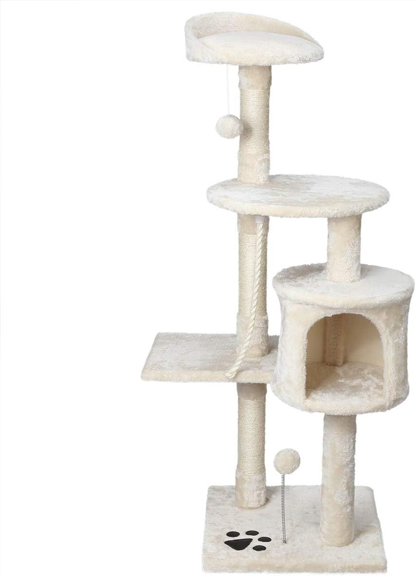 Petonaut Cat Tree Cat Tower Scratching Posts for Cats Kitten Fuiniture Cat Tree Scratcher Activity Centre With Sisal Scratching Posts Hammock Perches Platform and Dangling Ball(Beige)