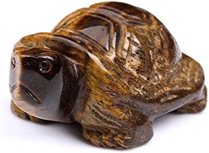 36mm Hand Carved Gemstone Turtle Figurine Statue Stone 1.4" (Tiger's Eye)