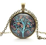 Usstore 1PC Women Pendants Life Tree Art Tree Glass Cabochon Bronze Necklace Partty Gift Alloy (C)