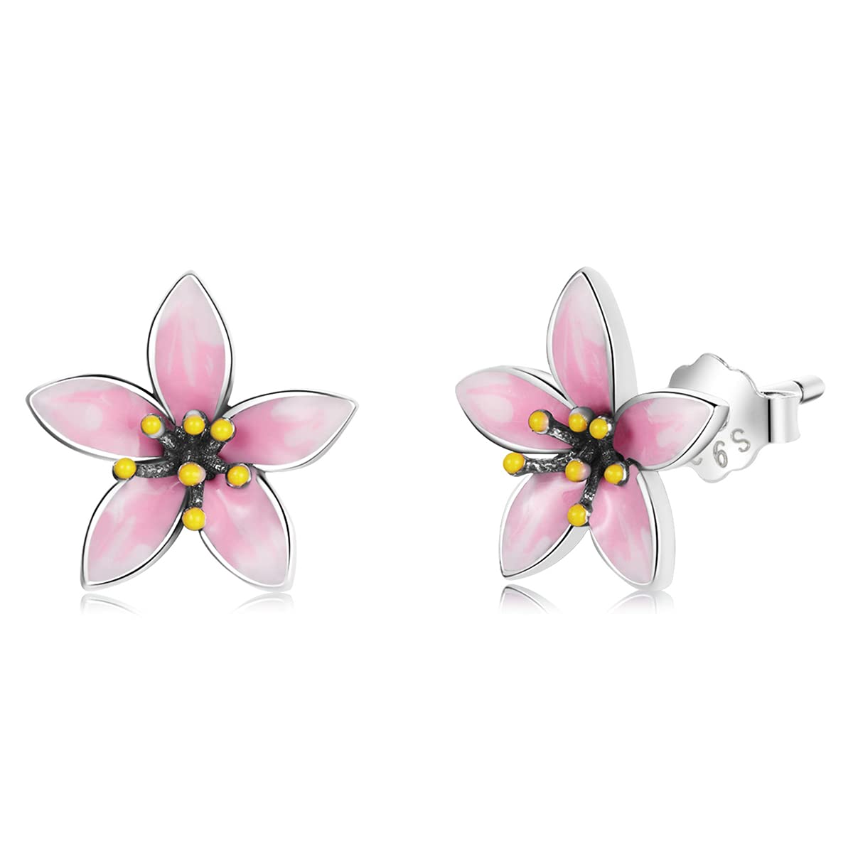 S925 Sterling Silver Pink Flower Stud Earrings for Teen Girls Kids Women Hypoallergenic Earring Christmas Gifts for Teenage Girls Women