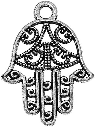 Bulk 50 pieces Hamsa Hands Charms, Fatima Hand Charms, Silver Tone,