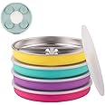 Elk and Friends Stainless Steel Divided Plates with Silicone Sleeve for Babies & Toddlers | Lids Included | Stay Put Suction | Dinner & Snack Plates | 4 Pack