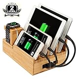 Bamboo Charging Station & Multi Device Organizer, Large Capacity Desktop Cord Organizer Dock for Smartphones iPhone iPad and Tablets--Durable and Eco-friendly (nature bamboo)