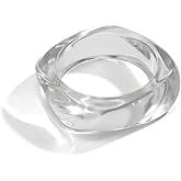 Rrdaily Chunky Wide Acrylic Bangle Bracelet for Women, Irregular Large Square Bangle Transparent Resin Plastic Orange Candy Bangle Christmas Holiday Jewelry