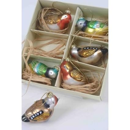Box Of Six Coloured Glass Bird Hanging Decorations Amazon Co Uk
