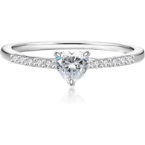 Delzzad Heart Moissanite Wedding Ring Set for Women, 0.6CTW Stackable Engagement Rings, 2-Piece Halo Promise Ring Set, 18K Go