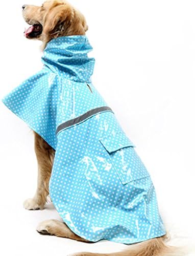 Yeexue Dog Raincoat Adjustable Rain Poncho Safe Reflective Strip Pet Puppy Rainwear Bright Patent Leather (Blue, XXL)