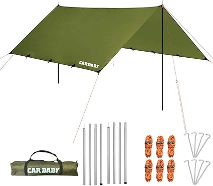 Amazon 防水タープ キャンプ タープ テント 軽量 日除け 高耐水加工 紫外線カット 遮熱 サンシェルター ポータブル 天幕 シェード アウトドア 収納ケース付 2 6人用 本体 Carbaby タープ