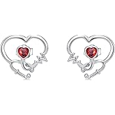 QKABTI Nurse Earrings for Women 925 Sterling Silver Stethoscope Studs Earrings Heart Studs Graduation Jewelry Gifts for Nurse Doctor Medical Student