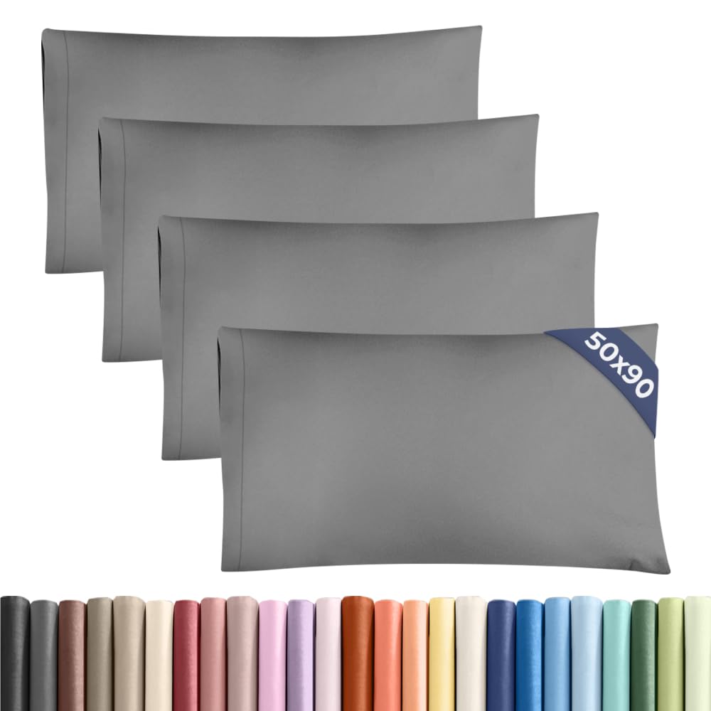 Pillowcases 4 Pack King Size 50x90 cm Dark Grey, Brushed Microfiber with Envelope Closure, Extra Soft Breathable Cooling Pillow Cases, Wrinkle Free Machine Washable Pillow Covers, OEKO-TEX Certified