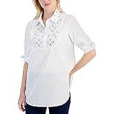 Tommy Hilfiger Womens Long Sleeve Solid Embellished Blouse Shirt
