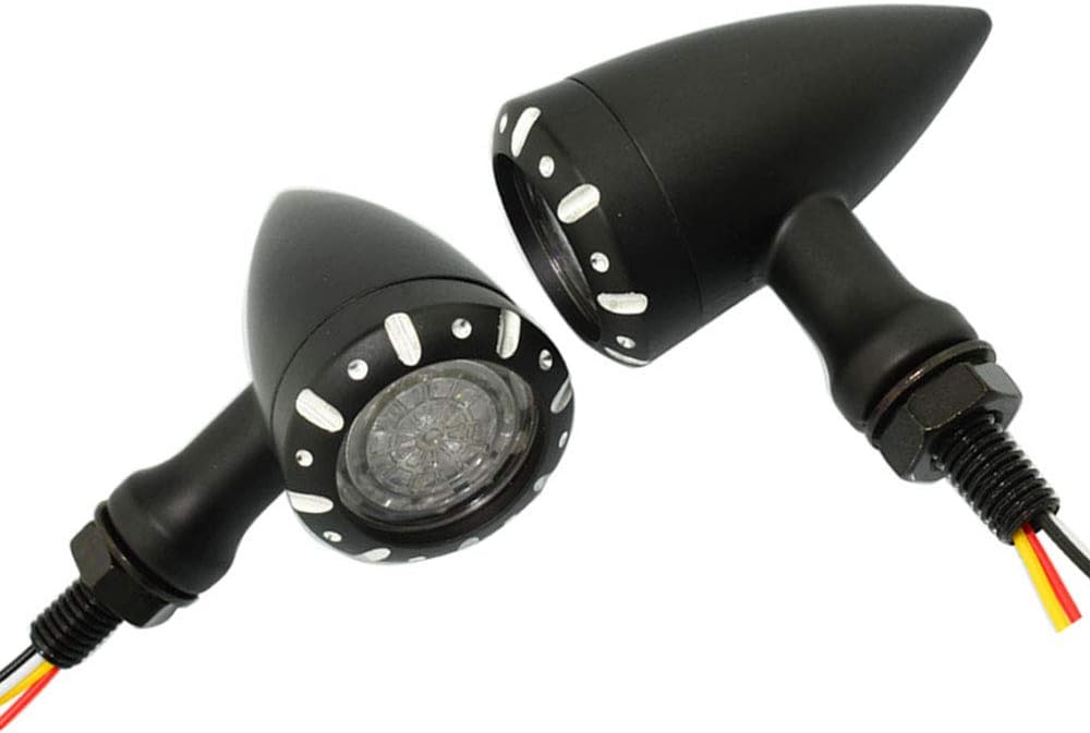 4 Wires Motorcycle Dual Flashing Color Amber Red Turn Signal Light Running Brake For Custom (Black)