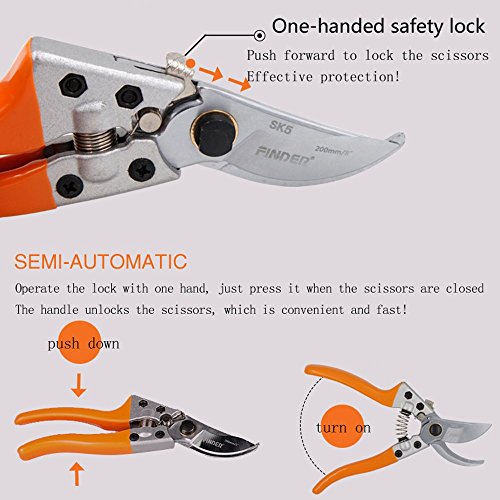 FINDER Manual Pruning Shears,Professional SK5 Steel Blades Pruning Shears, Garden Shears - Thumbnail 3