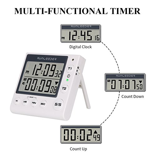 Dual Digital Count Up Down Timer - AIMILAR 2-Channel Countdown Kitchen Timer Clock for Cooking Lab Homework Exercise Gym Sports Games Classroom