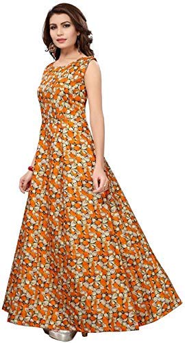 sanjana collection women's benglori satin printed semi-stitched gown