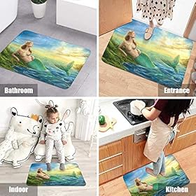CUXWEOT Indoor Outdoor Doormat Non-Slip Backing Ultra Absorbent Mud Fantasy Mermaid at Sunset Door Mat Home Office… 51YU2KuTJJL