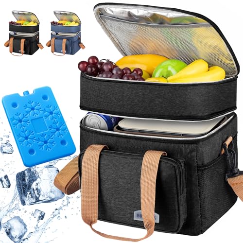 KIROGILY Loncheras para Mujer y Hombre, Lonchera Termica de Gran Capacidad de Doble Capa, Bolsa de Almuerzo con Cristales de Hielo, Lunch Bag Reutilizable