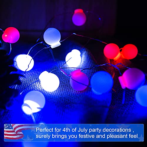 LOLStar 4th of July String Lights Red White Blue Fairy String Lights 7.38ft 20 LEDs Bulb Shape Waterproof Battery Operated Patriotic Decor for Independence Day,Memorial Day,Flag Day Patriotic Party