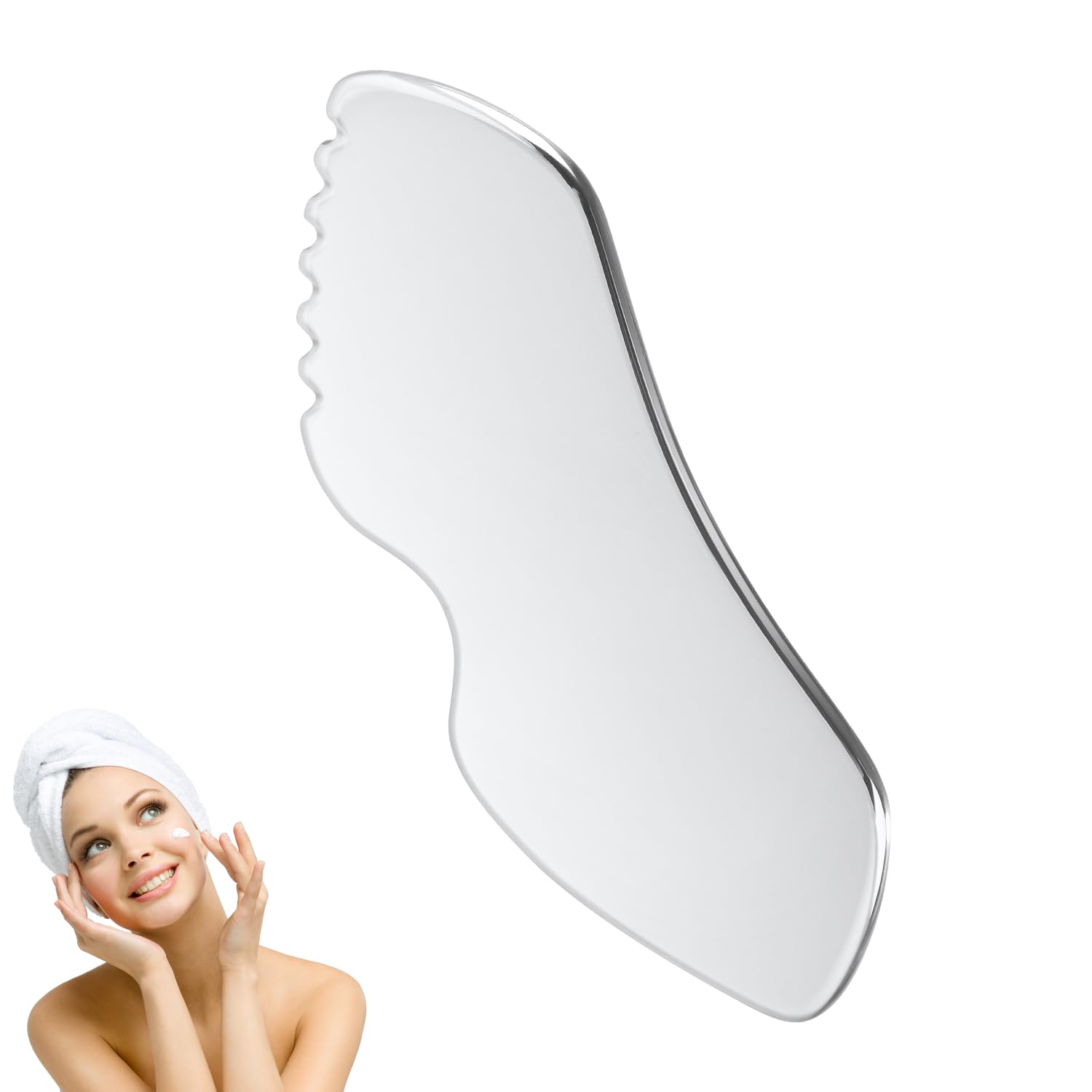 Stainless Steel Gua Sha Facial Tool, Smooth Standard Size Guasha Tool for Face with Gears with Velvet Bag Gua Sha Body Tool for Chin Elbows Limbs Back Abdomen Acupressure