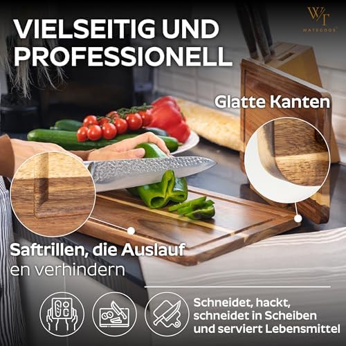 2er Set Schneidebrett Holz aus Akazie Premium mit Halter