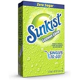 Sunkist Lemon Lime Singles To Go Sugar Free Drink Mix Packets - Pack of 3 | 6 Servings Each, 18 Total Servings - Lemon Lime Sugar Free Water Flavoring Packets, Powdered Drink Mix - Just Add Water