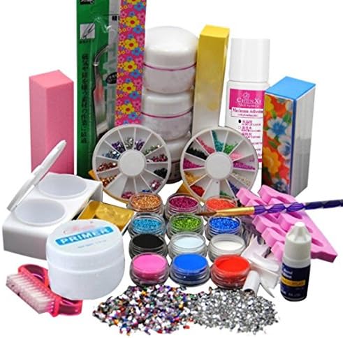 Nail Art Sets 👐, Primer Acrylic Powder Liquid Nail Art Brush Form Glue UV Glitter Tips Kits