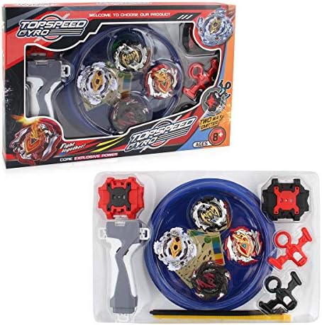 Bey Burst Evolution Starter Battling Top Fusion Metal Master Rapidity Fight with Two 4D Launcher Grip Set(4 in 1) (Multicolored)