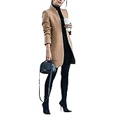 Kwoki Women's Stand Collar Open Front Pea Coat Casual Winter Warm Mid Long Blazer Trench Coats Overcoat Outerwear