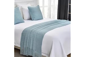 nstvifu Knit Bed Runners for King Size Bed, Solid Color Bed Scarf with Tassel, Boho Woven Bed Scarves No Fading Soft Bed Throw Blanket for Bedroom Home Hotel (Pillowcases *2,A2)