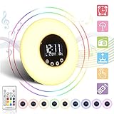 Alarm Clock Lamp,GLIME Wake up Light Remote Control Sunrise Simulation Digital Alarm Clock /FM Radio/ Night Light/Date/Temperature Colorful Illumination DC 5V Tap/Remote Control Kids Night Light