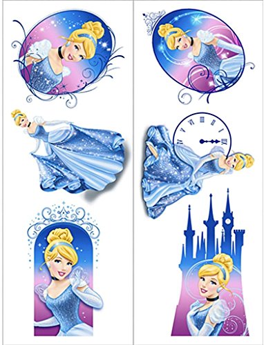 Disney Cinderella Temporary Tattoo Birthday Party Favour (16 Pack), Multi Color, 2" x 1 3/4".