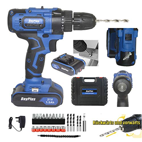Akkuschrauber Set 21V mit Hammerkopf Magnet Funktion, 2x 1500 mAh Akkus, 18+1 Drehmoment 45 Nm, mit LED Licht, inkl…