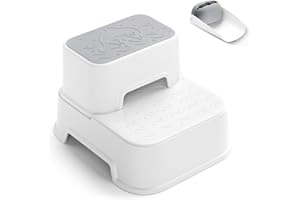 MANGOHOOD Two Step Stool for Kids, Double up Baby Child Toddler Stepping Stool for Potty Training,Bathroom Sink,Kitchen,Toilet Stool with Anti-Slip Strips, Stackable, Wide Step (1 Pack White+1 Faucet Extender)