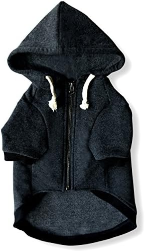 Ellie Dog Wear Zip Up Adventure Charcoal Grey Dog Hoodie with Hook & Loop Pockets and Adjustable Drawstring Hood - XXS to XXL Available - Comfortable & Versatile Premium Dog Hoodies