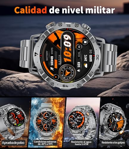 1000 mAh Men's Smart Watch, 1.7 Inch Smartwatch Men with Bluetooth Calls, Military LED Flashlight, 100+ Sports Modes, Fitness Watch, Heart Rate Monitor/Sleep Monitor, Men's Watch Android iOS