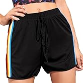 KNUOPYT Women's Workout Cotton Shorts with Rainbow Stripes, Athletic Elastic Dolphin Shorts for Gym Yoga Running