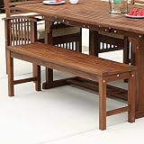 Walker Edison Furniture Company OWB7SDB 3 Person Outdoor Patio Wood Dining Bench All Weather Backyard Conversation Garden Poolside Balcony, 53 Inch, Dark Brown