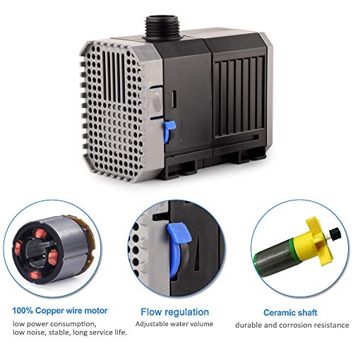 YCTECH 25W 400GPH Submersible Pump for Aquarium, Fish Tank, Pond, Fountains, Statuary, Hydroponics, Aquaponics