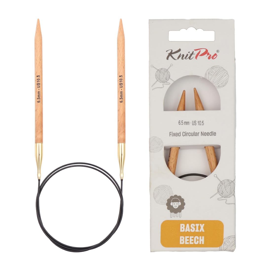 KnitPro Basix Beech Fixed Circular Needles 40" (100cm) | 6.50mm