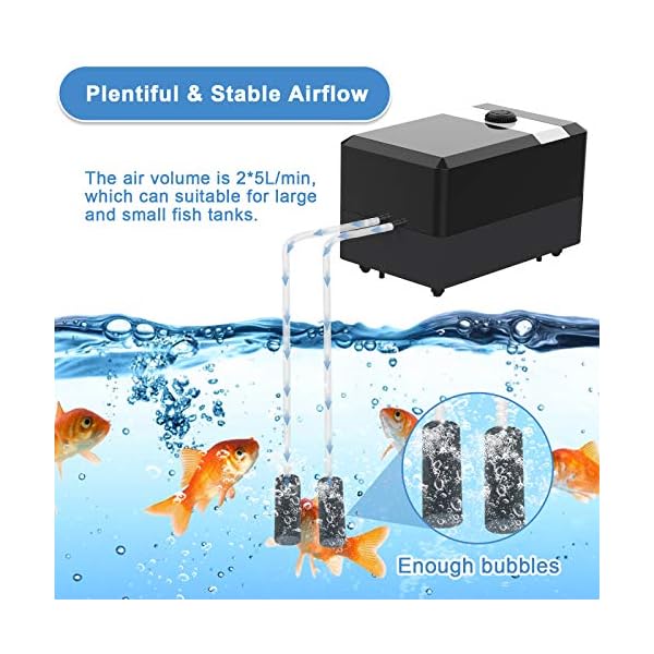 Zacro Aquarium Air Pump - Ultra Silent Oxygen Pump with Dual Outlet Adjustable Air Valve, Air Volume 2 * 5 L/min 6 W, Up…