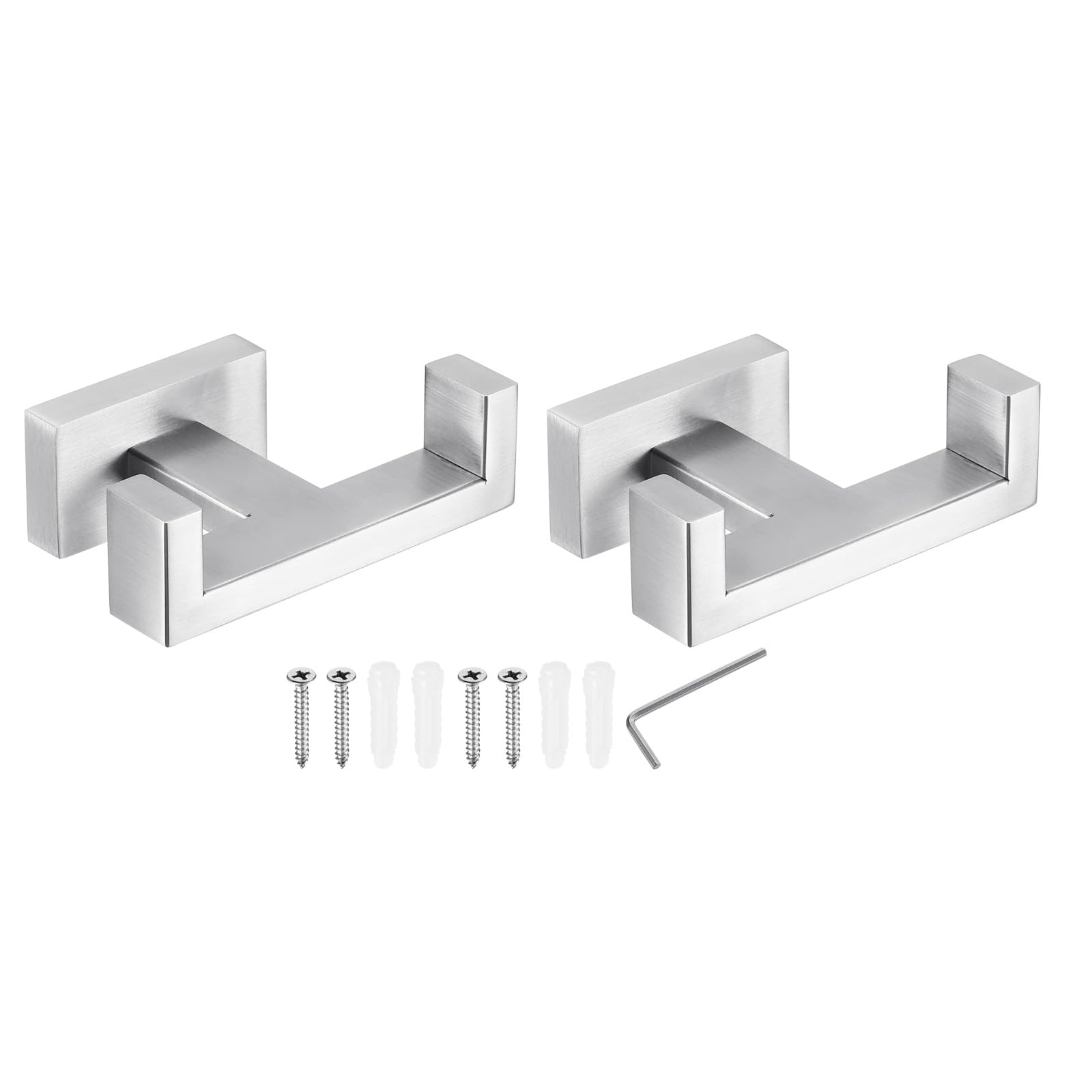 PATIKIL Double Towel Hook, 2Pack 304 Stainless Steel Wall Mounted Hanger Rectangle Towel Holder for Hanging Bathroom, Bedroom, Dormitory, Hang Towel, Clothes, Coat, Robe, Hat, Silver Tone