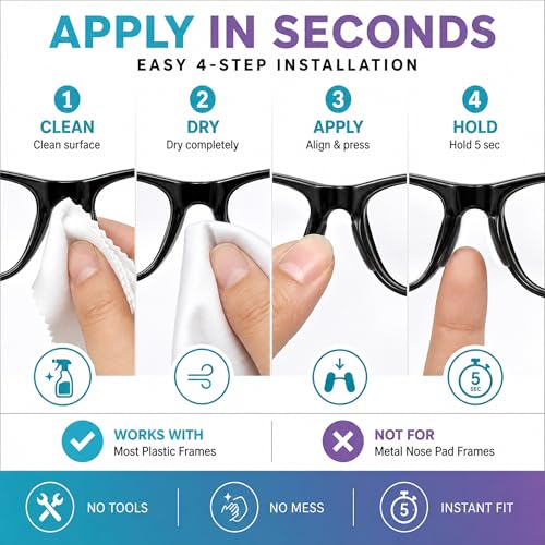 GMS Optical Adhesive Silicone Nose Pads for Glasses |1.3mm Ultra-Thin, 18mm Large | Non Slip Glasses Grips for, Sunglasses and Eyewear w/Super Sticky Backing, Eyeglass Accessories (5 Pairs, Clear)