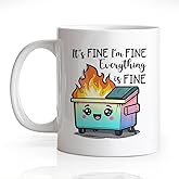 Gkodw It's Fine Everything is Fine Funny 11oz Double-Sided Colorful Ceramic Mug, Dumpster Fire Mug for Women Men, Office Cup Gifts for Coworker Friend, Sarcastic Birthday Gifts for Colleague Intern F