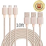 Bestfy 10 Feet Extra Long Tangle-Free Nylon Braided Micro USB 2.0 Power Cable Cord With Aluminum Heads for Smartphones, Tablets, MP3 Players - Golden