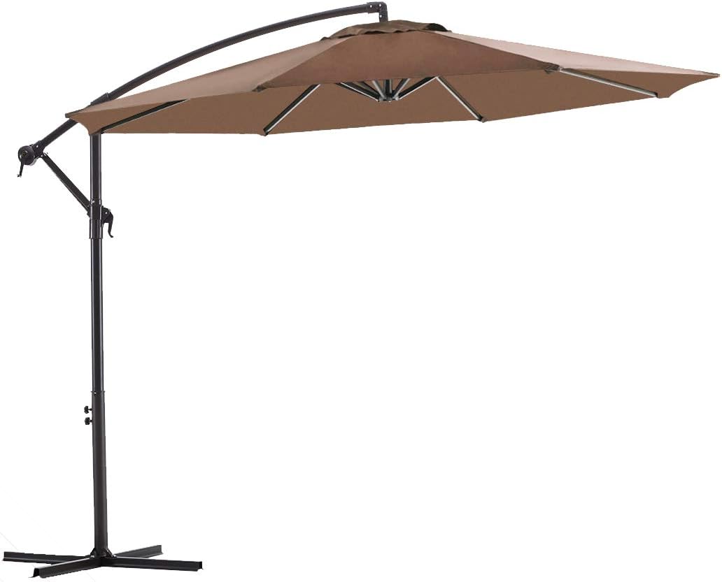 Amazon Com Wikiwiki Offset Umbrella 10ft Cantilever Patio Umbrella Hanging Market Umbrella Outdoor Umbrellas With Crank Cross Base Wood Garden Outdoor