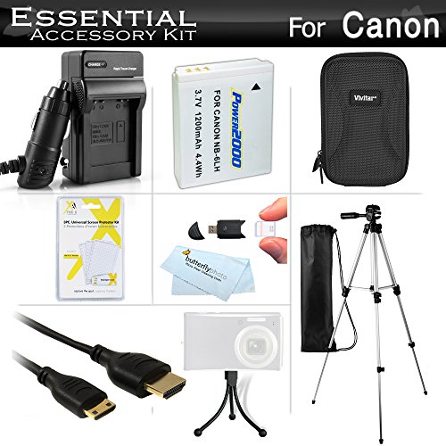 Essential Accessories Kit for Canon PowerShot SX260 HS, SX280 HS, SX280HS, S120, D30 Digital Camera Includes Replacement (1200maH) NB-6L Battery + Charger + Mini HDMI Cable + Case + 50 Tripod + More